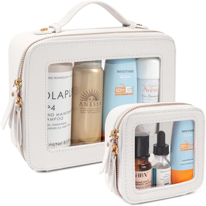 LETGO Clear Makeup Bags Set - TSA Approved Toiletry Bag with Handle Large Opening, Clear Toiletry Bags Case Pouch for Traveling Travel Car Orangizer Storage Essentials (Mini+Large White) - Image 1